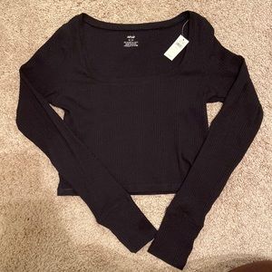 NWT Aerie Long sleeve rubbed scoop neck crop top size Small